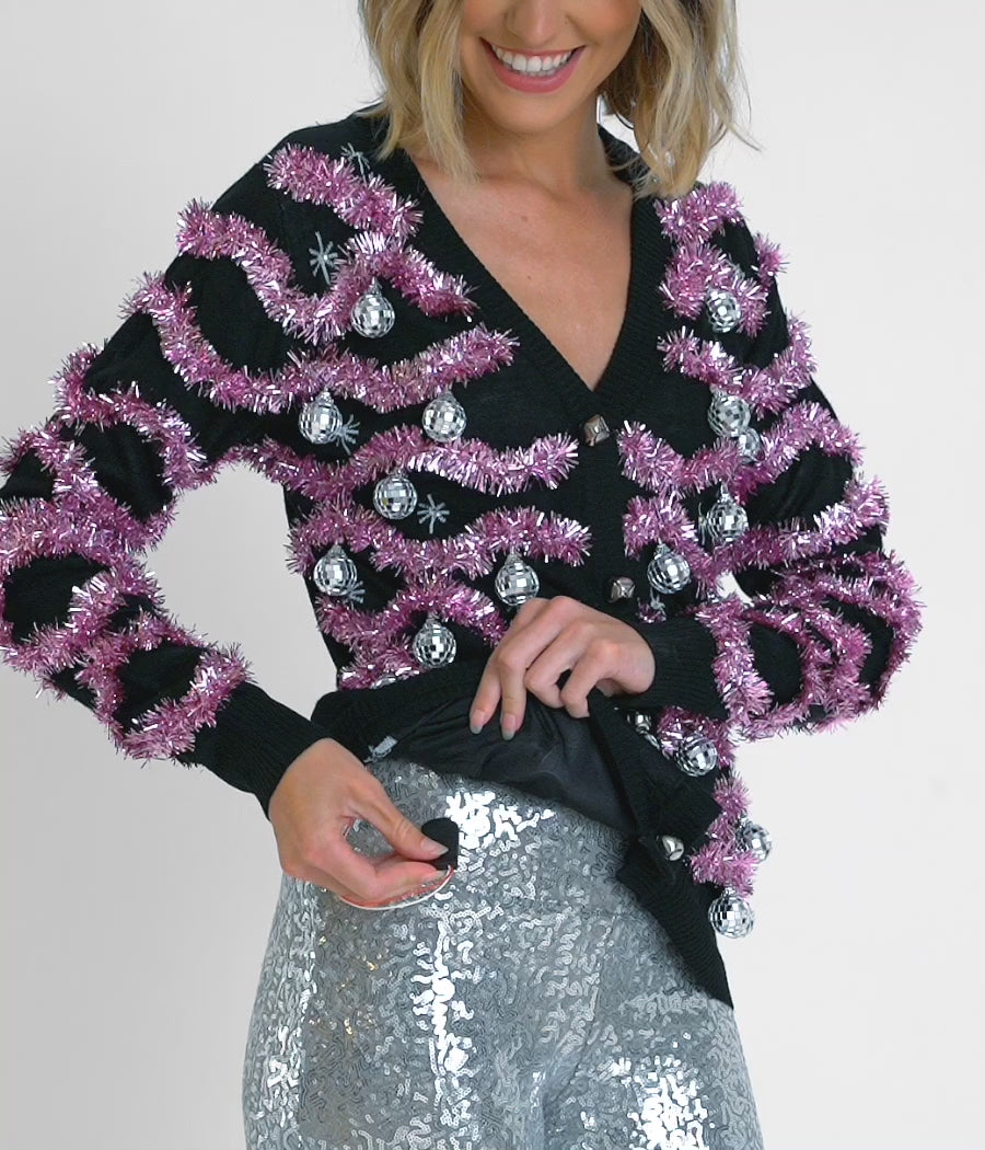 Women's Deck The Disco Balls Light Up Cardigan Sweater Image 3