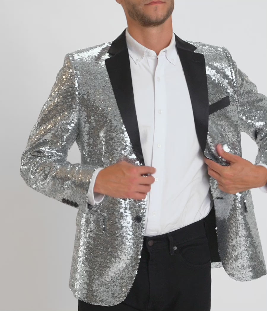 Men's Silver Sequin Blazer Image 3