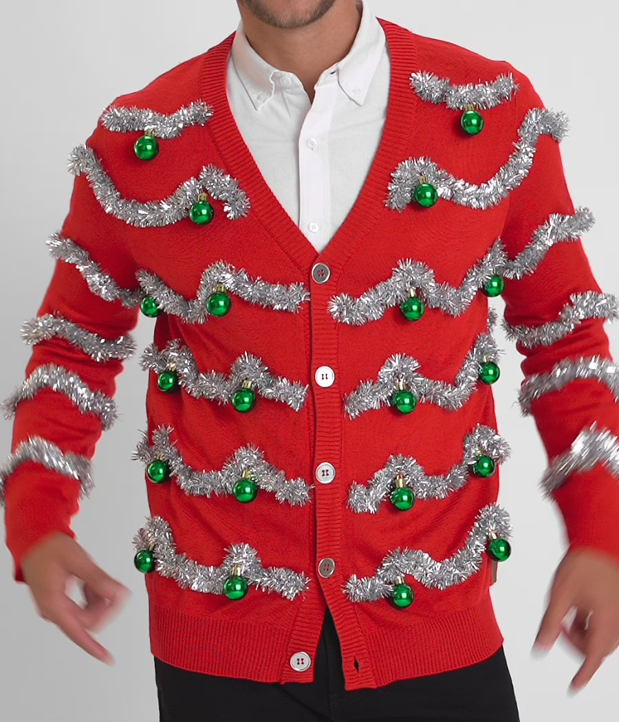 Men's Tinsel Christmas Cardigan Sweater Image 3