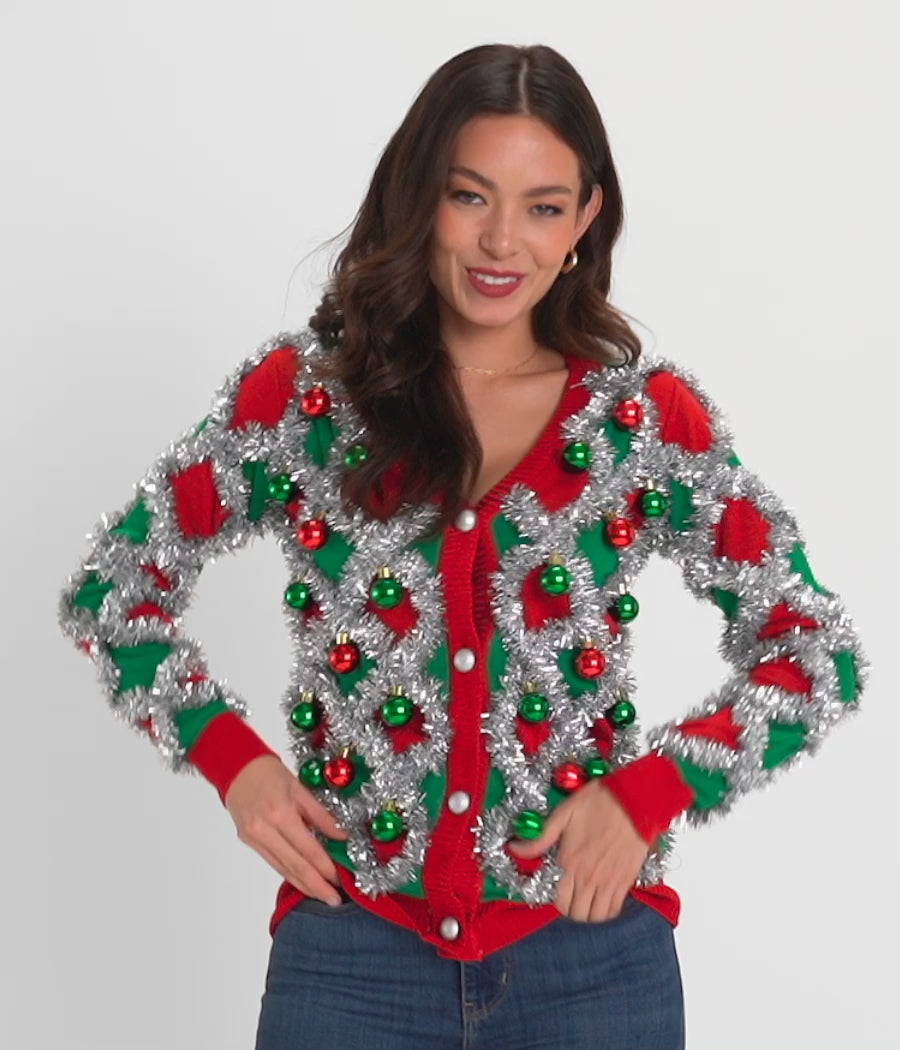 Women's Tacky Tinsel Cardigan Sweater Image 3