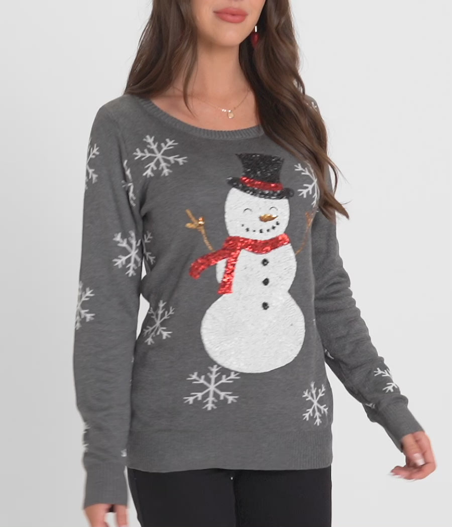 Women's Sequined Snow Day Ugly Christmas Sweater Image 4