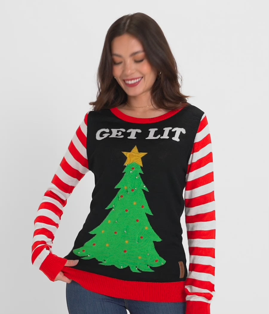 Women's Get Lit Light Up Ugly Christmas Sweater Image 4