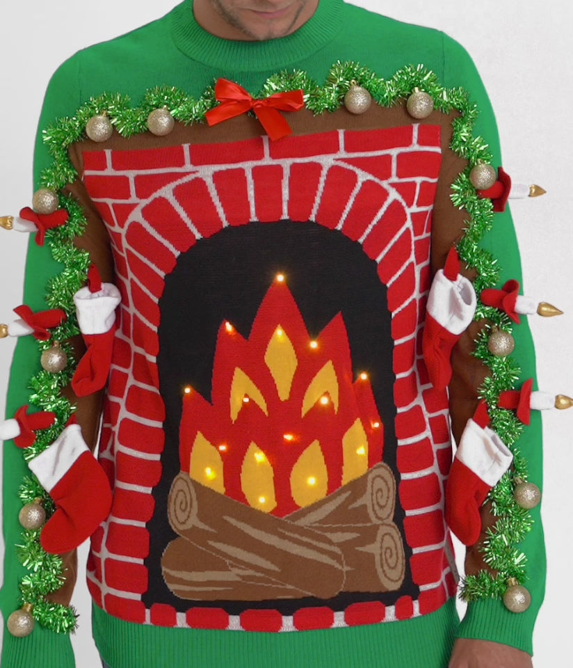 Men's Peace on Hearth Light Up Ugly Christmas Sweater Image 4