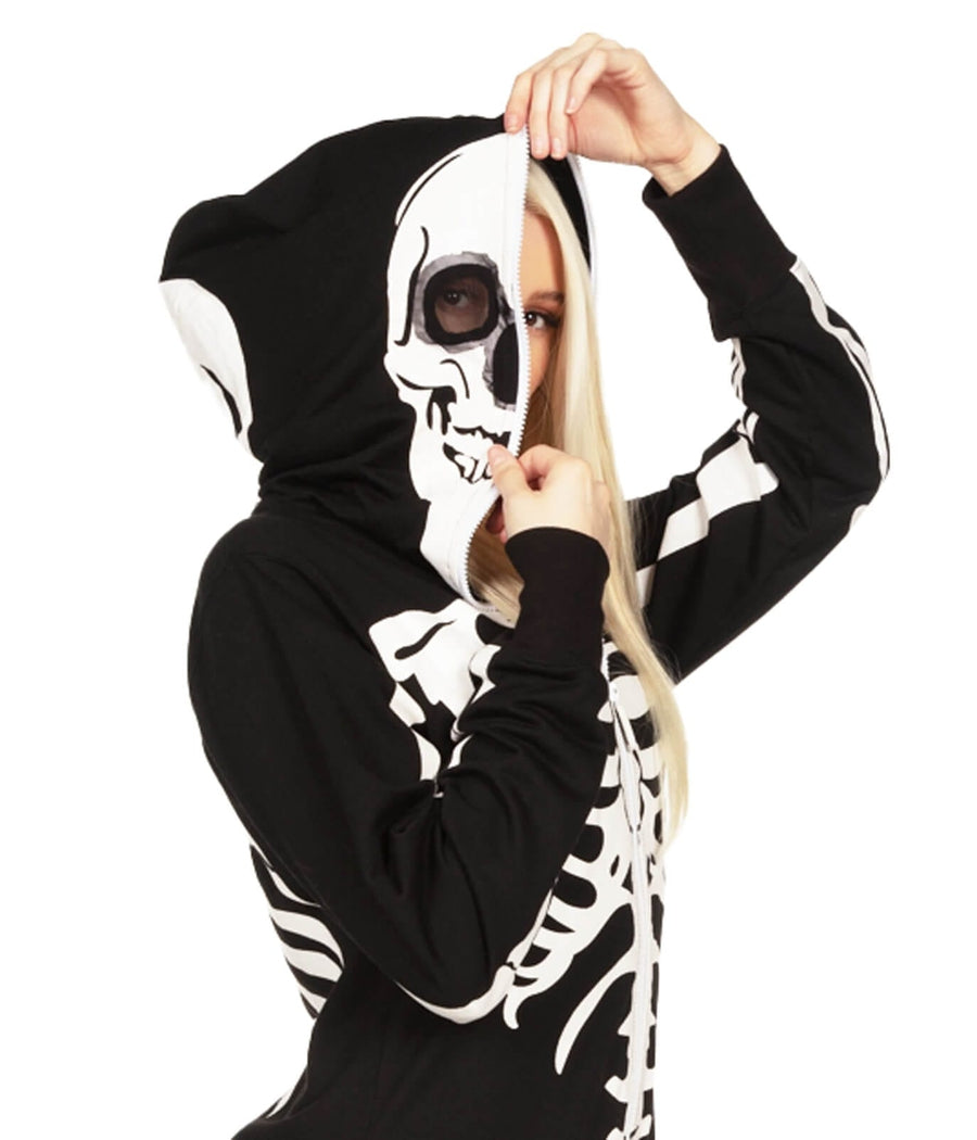 Skeleton Halloween Striped Hooded Long-sleeve Black and White Baby Jumpsuit