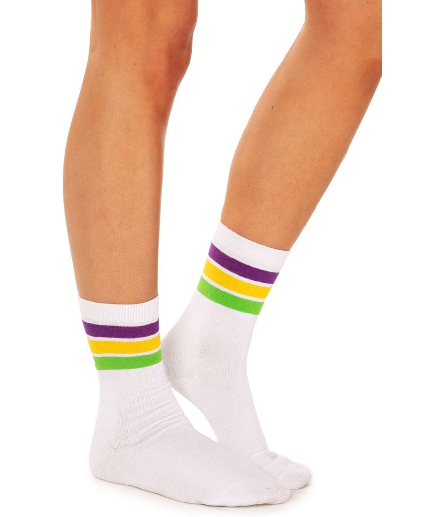 Women's White Super Krewe Mardi Gras Socks (Fits Sizes 6-11W) Primary Image