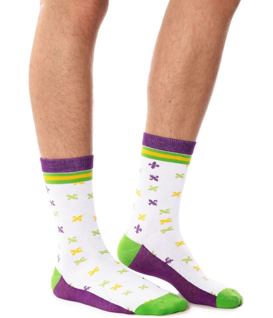 Men's White Fleur De Lis Socks (Fits Sizes 8-11M) Image 2