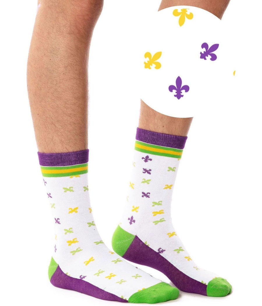 Men's White Fleur De Lis Socks (Fits Sizes 8-11M)