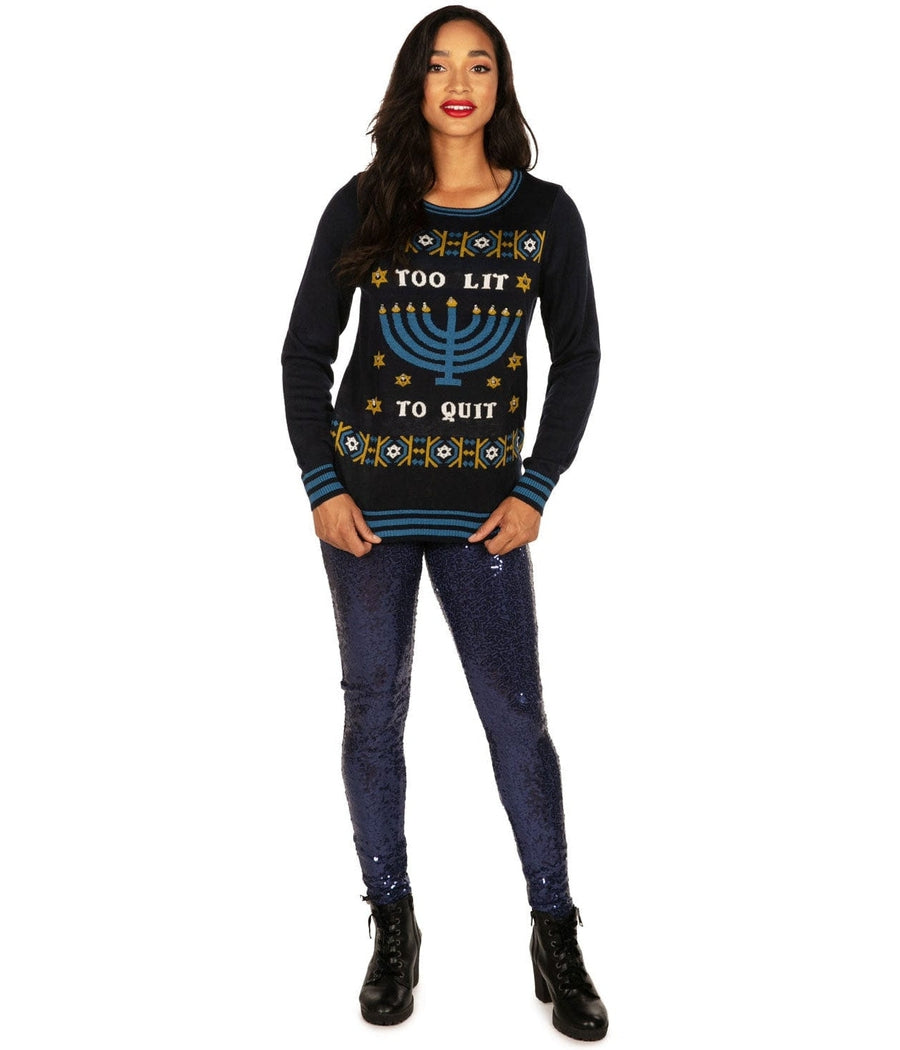 Too Lit to Quit Light Up Ugly Hanukkah Sweater Women s Hanukkah Outfits Tipsy Elves