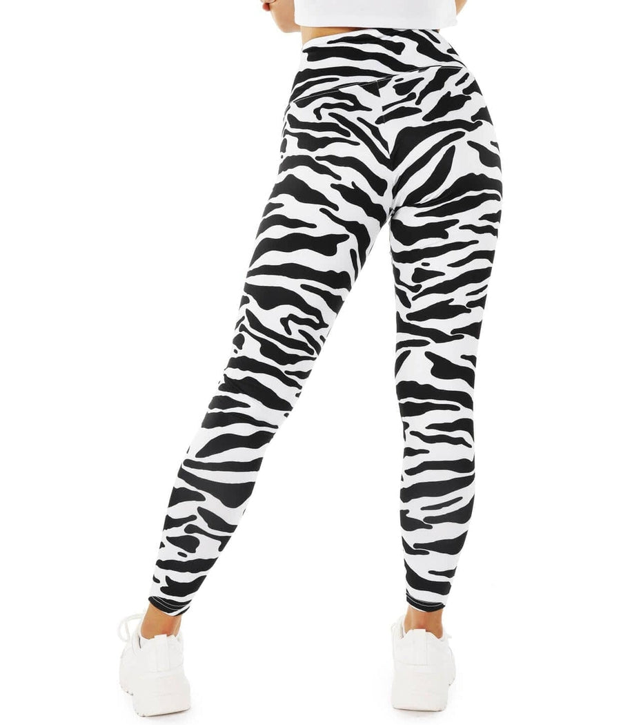 Cream Black Zebra Print Leggings, Zebra Tights, Cotton Lycra