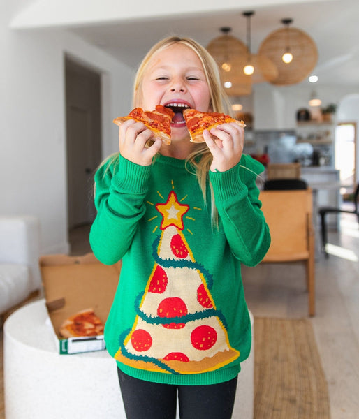 Pizza christmas 2025 tree sequin sweater