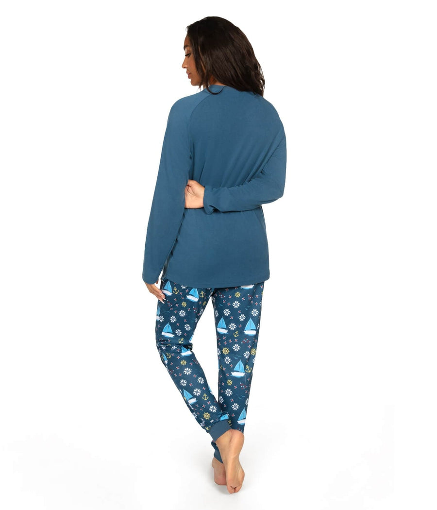 ASOS DESIGN slay long sleeve top & legging pyjama set in blue | ASOS
