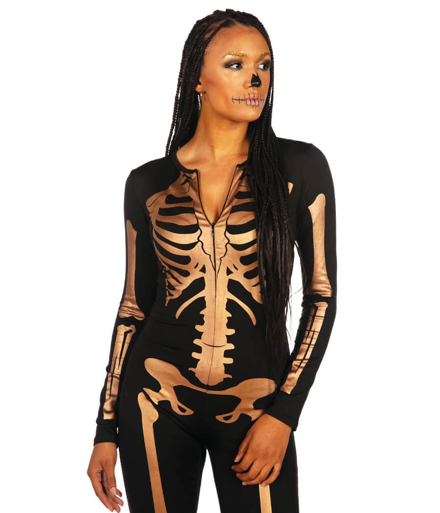Gold Skeleton Bodysuit Costume: Women's Halloween Outfits
