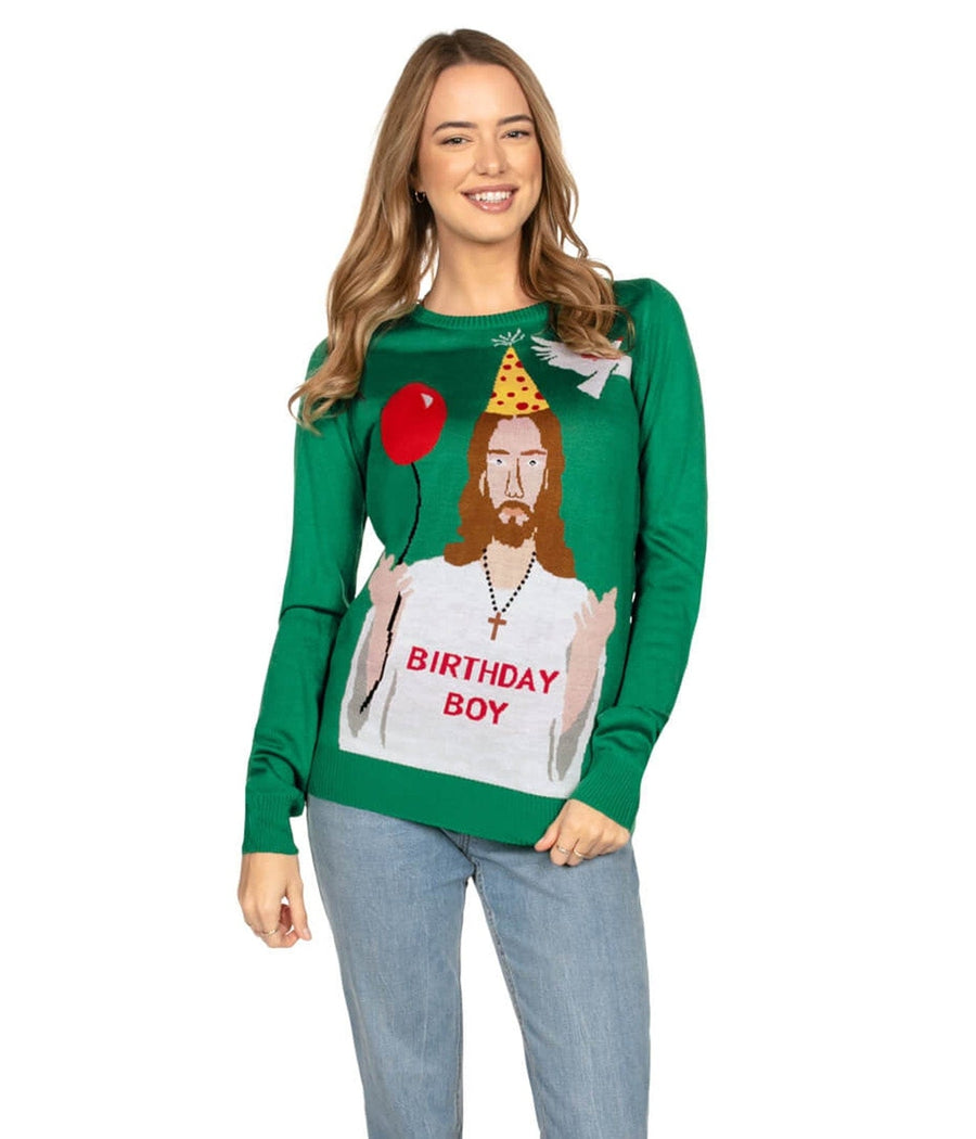 Women s Happy Birthday Jesus Christmas Sweater Tipsy Elves