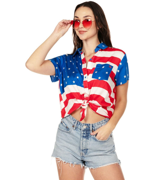 American Flag Button Down Shirt Women s Patriotic Outfits Tipsy Elves